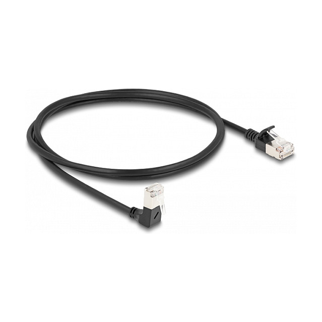 Mrežni kabel DELOCK Cat.6A S/FTP Slim 1m (90° kutni konektor, crni)-0