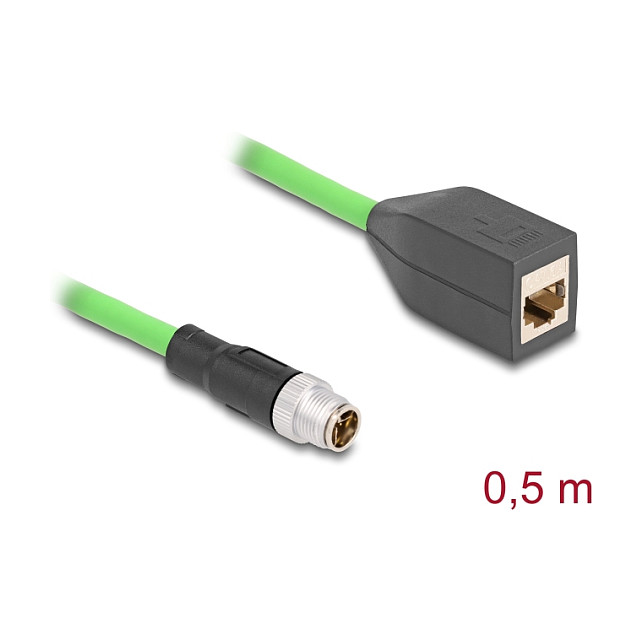 Mrežni kabel DELOCK M12 X-kodirani 8-pinski muški na RJ45 ženski (0.5m, Cat.6A, S/FTP, IP67)-0