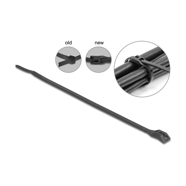 Set vezica za kabele DELOCK s ravnom glavom 150 x 3.6 mm (100 kom, crne)-0
