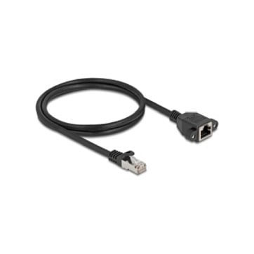 Mrežni produžni kabel DELOCK Cat.6A S/FTP (RJ45 M/Ž, 1 m, plosnati) crni