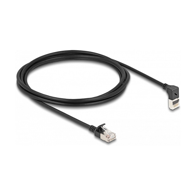Mrežni kabel DELOCK RJ45 Cat.6A S/FTP Slim (90° kutni, 2 m, crni)