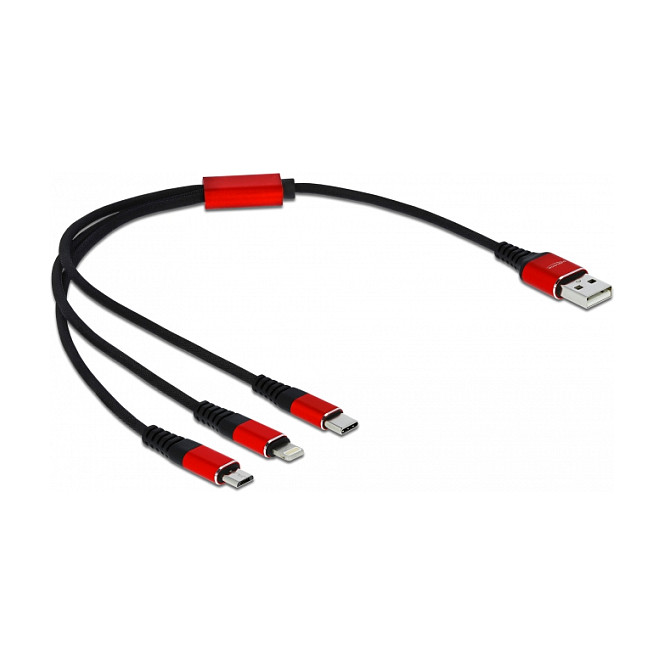 USB kabel za punjenje DELOCK 3-u-1 (USB-A na Lightning / Micro USB / USB-C, 30 cm, 2A)-0