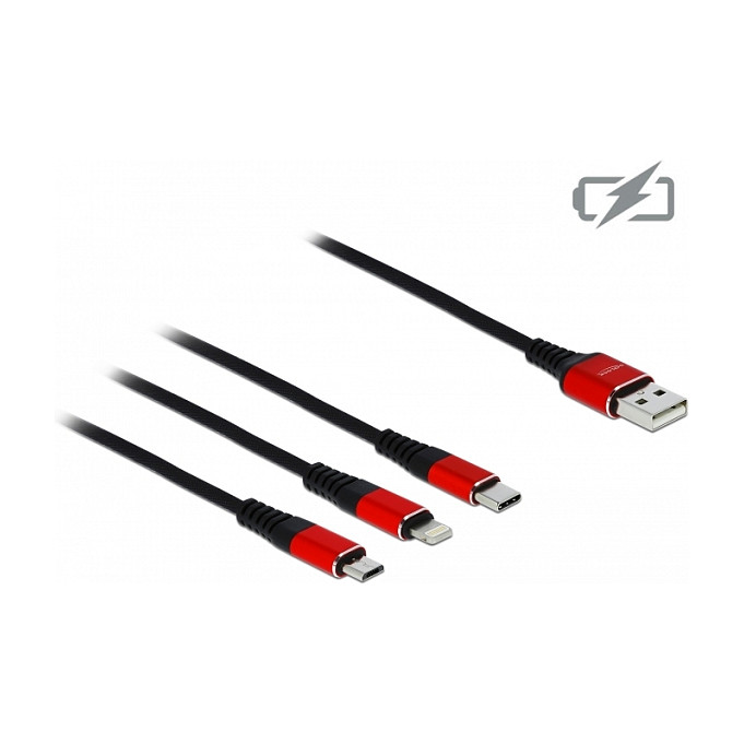 USB kabel za punjenje DELOCK 3-u-1 (USB-A na Lightning / Micro USB / USB-C, 30 cm, 2A)-1