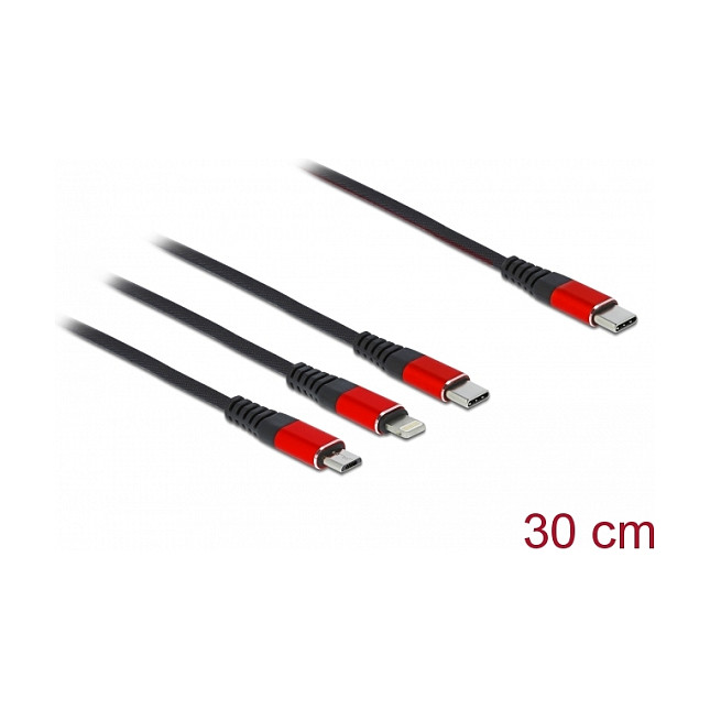 USB kabel za punjenje 3-u-1 DELOCK 86710 (USB-C na Lightning / Micro USB / USB-C, 30 cm)-1