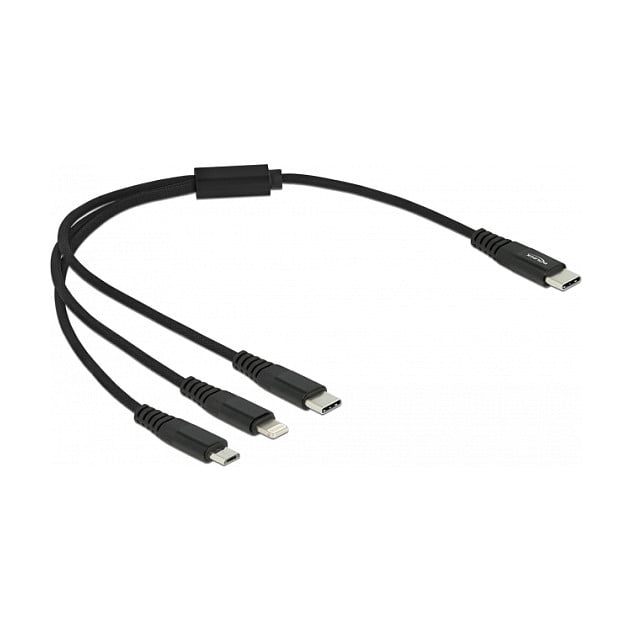 USB kabel za punjenje DELOCK 3-u-1 (USB-C na Lightning / Micro USB / USB-C, 30 cm, 2A)