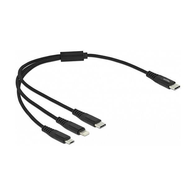 USB kabel za punjenje DELOCK 3-u-1 (USB-C na Lightning / Micro USB / USB-C, 30 cm, 2A)-0