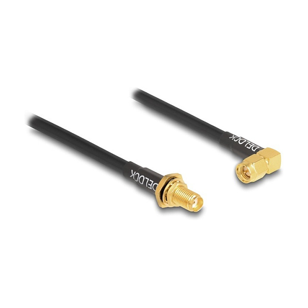 Antenski kabel DELOCK SMA ženski (ugradbeni) na SMA muški 90° RG-58 (30 cm, 50 Ohm, otporan na prskanje)