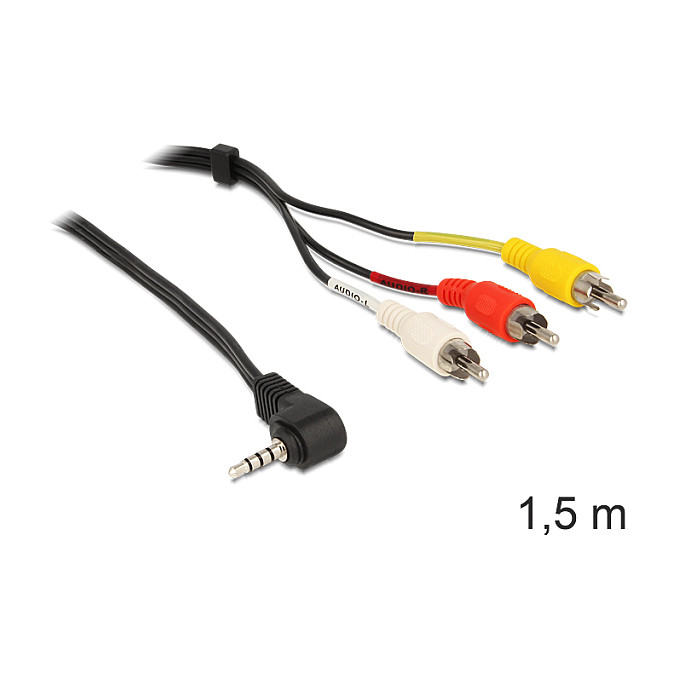 Audio/Video kabel DELOCK 3.5mm 4-pin na 3x RCA (M/M), 1.5m, kutni