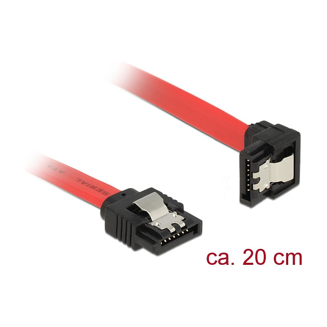 SATA kabel DELOCK 83977 (20 cm, 6 Gb/s, ravni na kutni konektor, crveni)