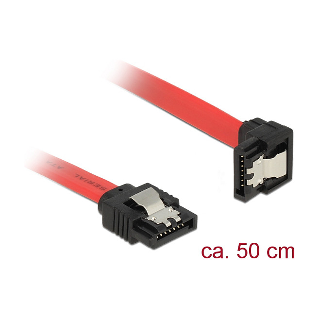 SATA kabel DELOCK 83979 (50 cm, 6 Gb/s, ravni na kutni konektor, crveni)