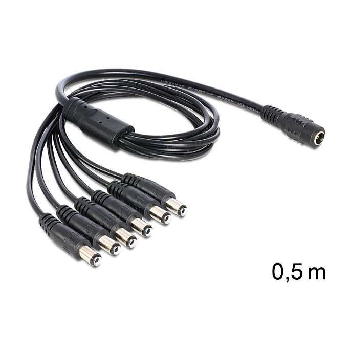 DC razdjelnik kabel DELOCK 5.5 x 2.1 mm (1x ženski > 6x muški, 24V, 2A, 40 cm)