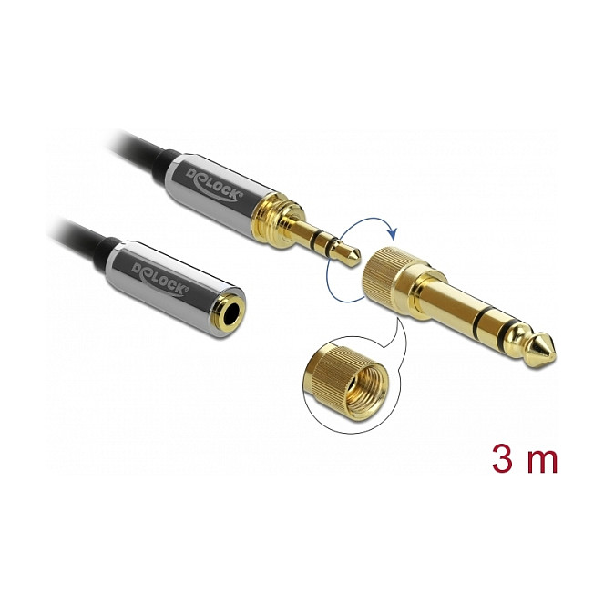 Audio produžni kabel DELOCK 3.5mm na 3.5mm (3-pinski, s 6.35mm adapterom, 3m)-3
