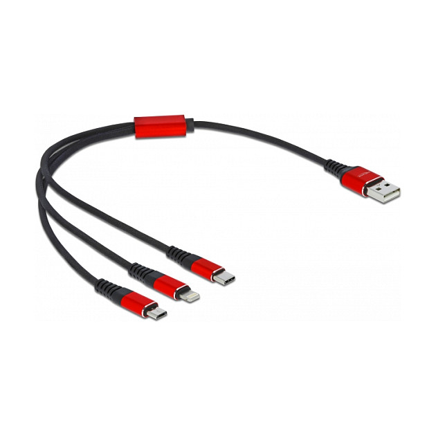 USB kabel za punjenje 3-u-1 DELOCK 86708 (USB-A na Lightning + 2x USB-C, 30 cm)-0