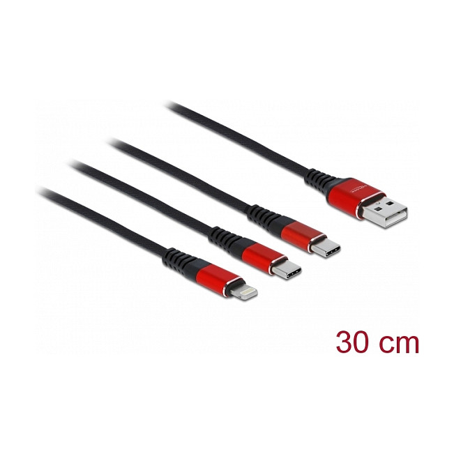 USB kabel za punjenje 3-u-1 DELOCK 86708 (USB-A na Lightning + 2x USB-C, 30 cm)-1
