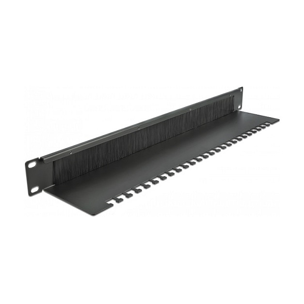Panel za upravljanje kabelima DELOCK 19" s četkom i pločom za rasterećenje 1U crni