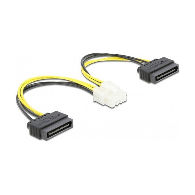 Kabel za napajanje DELOCK 2x SATA 15-pin (M) na 8-pin EPS (M), 15 cm