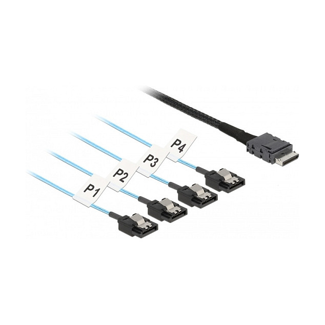 Kabel DELOCK OCuLink SFF-8611 na 4x SATA 7-pin (0.5m, metalni konektori)-0
