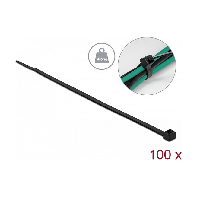 Vezice za kabele DELOCK (300 x 4.8 mm, 100 kom, crne, visoka čvrstoća)-0