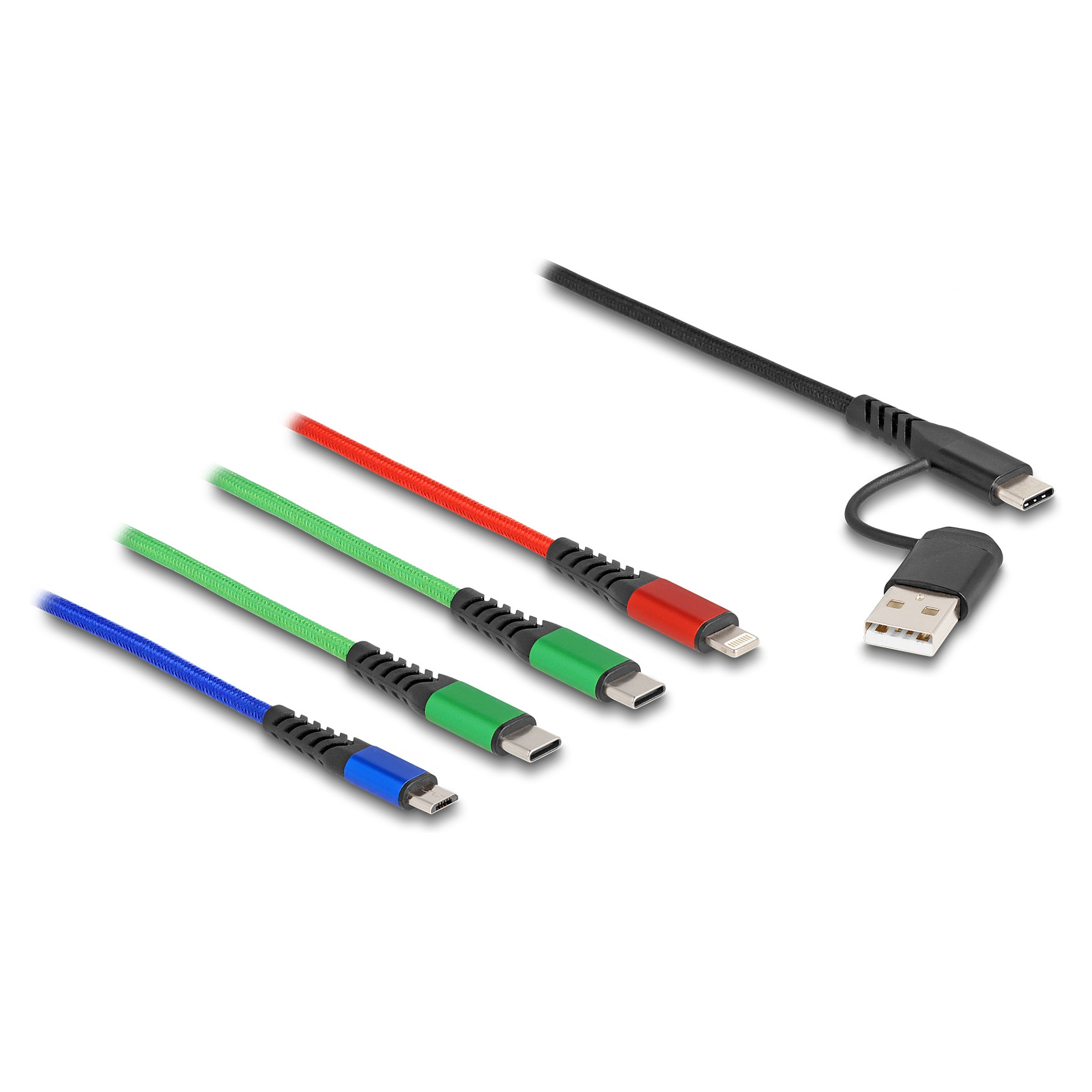 USB kabel za punjenje DELOCK 4-u-1 (USB-A/USB-C na Lightning/Micro USB/2x USB-C) 1.2m-1