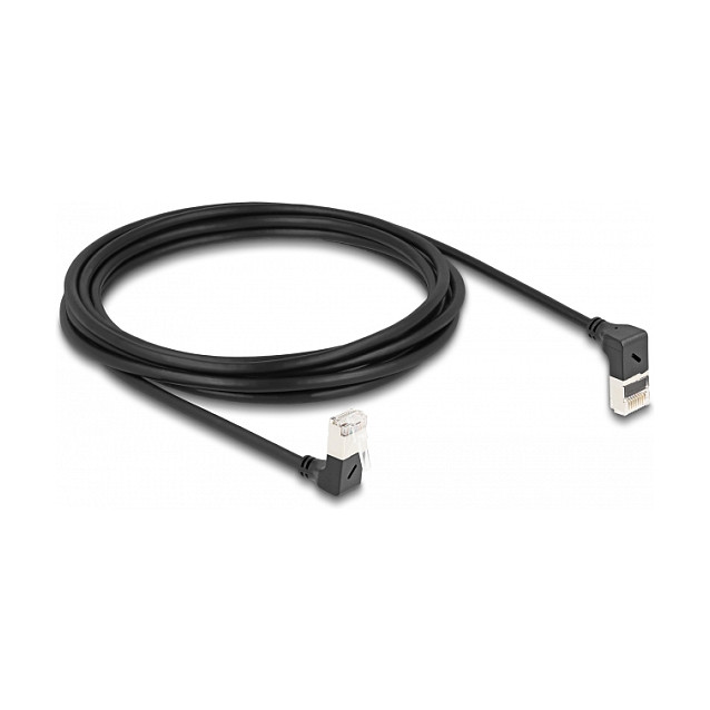 Mrežni kabel DELOCK RJ45 Cat.6A S/FTP Slim (3m, 90° kutni konektor, crni)