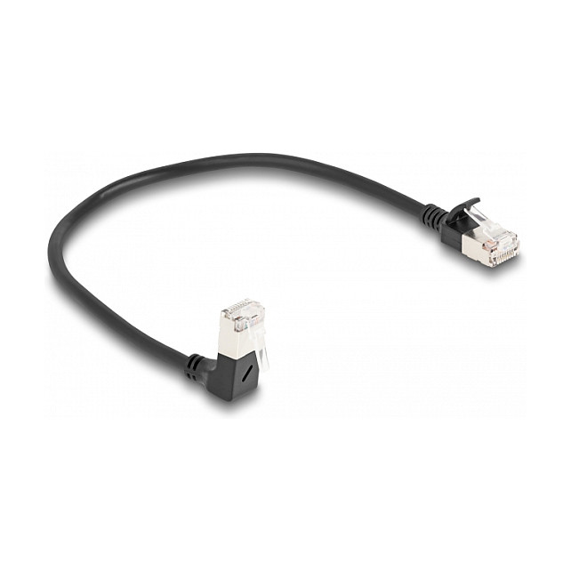Mrežni kabel DELOCK Cat.6A S/FTP Slim 90° kutni (0.25 m, crni)