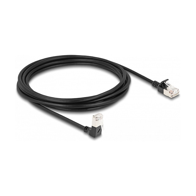 Mrežni kabel DELOCK RJ45 Cat.6A S/FTP Slim 3m (90° kutni konektor, crni)