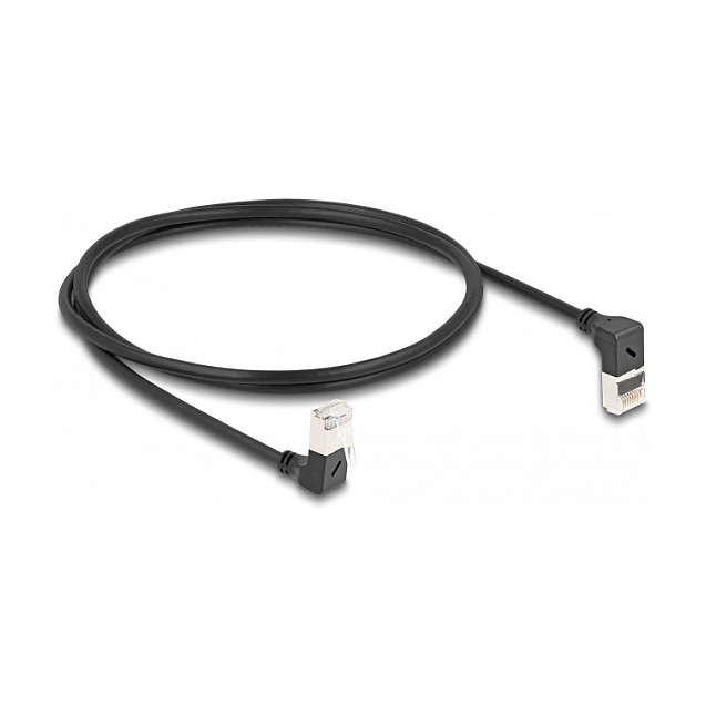 Mrežni kabel DELOCK RJ45 Cat.6A S/FTP Slim 90° kutni, 1m, crni