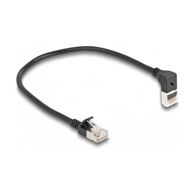 Mrežni kabel DELOCK RJ45 Cat.6A S/FTP Slim 80285 (0.25m, 90° kutni, crni)