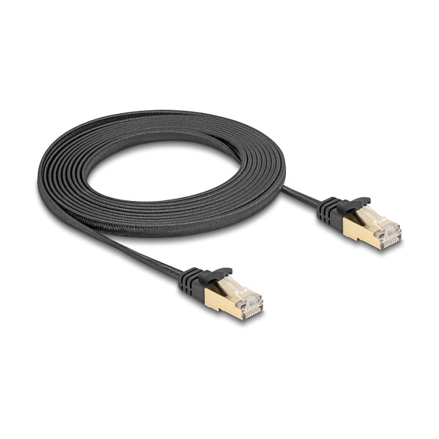 Mrežni kabel DELOCK RJ45 Cat.6A U/FTP (3m, plosnati, pleteni oklop) crni-1