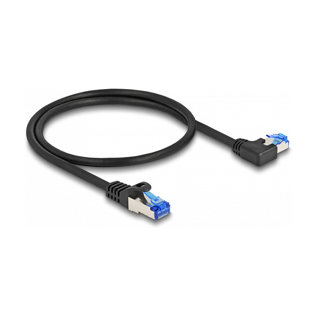 Mrežni kabel DELOCK RJ45 Cat.6A S/FTP (0.5m, ravni / lijevo kutni konektor, crni)-1