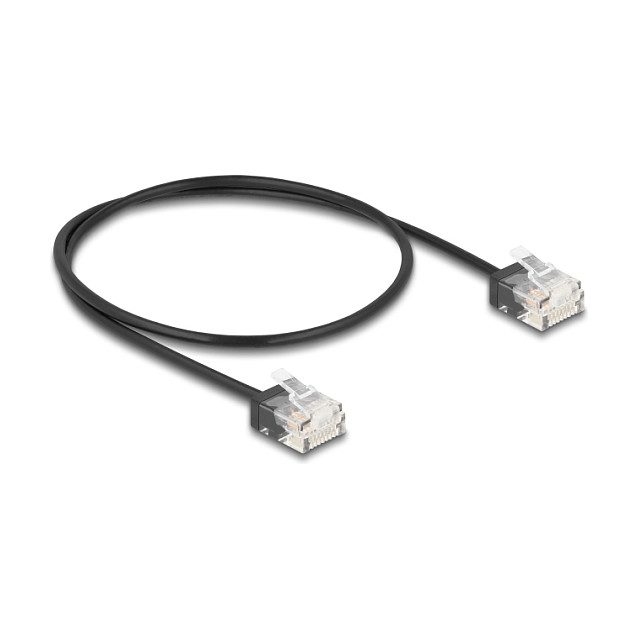 Mrežni kabel DELOCK RJ45 Cat.6 U/UTP Ultra Slim 0.5m (kratki konektori, crni)-1
