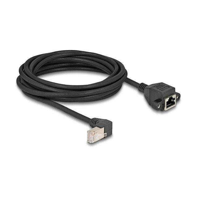 Mrežni produžni kabel DELOCK Cat.6A S/FTP 5m (RJ45 muški 90° na RJ45 ženski za ugradnju)-1