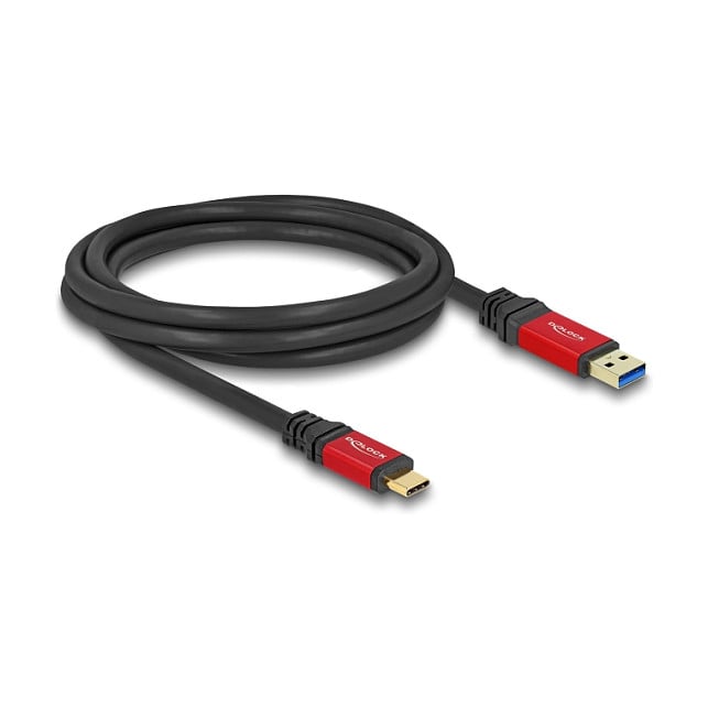 USB kabel DELOCK USB-A na USB-C (10 Gbps, 3A, 2 m, metalno kućište) crveni