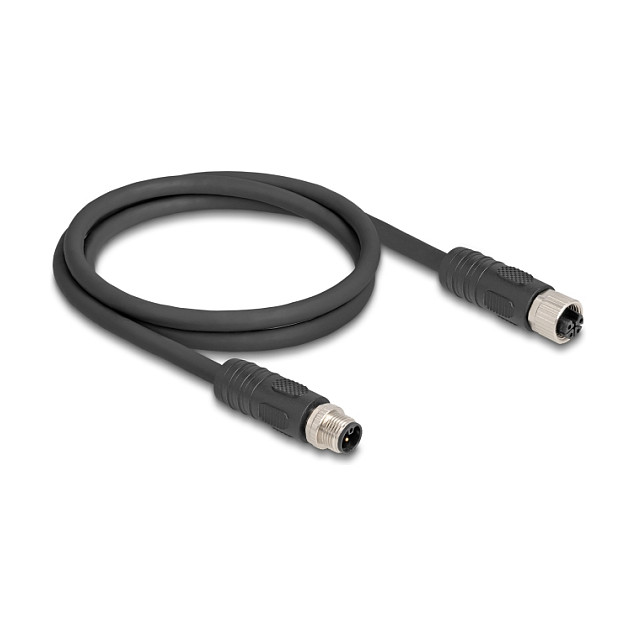 Industrijski kabel DELOCK M12 L-kodirani 4-pinski (M/Ž, PUR, IP67, 2 m)