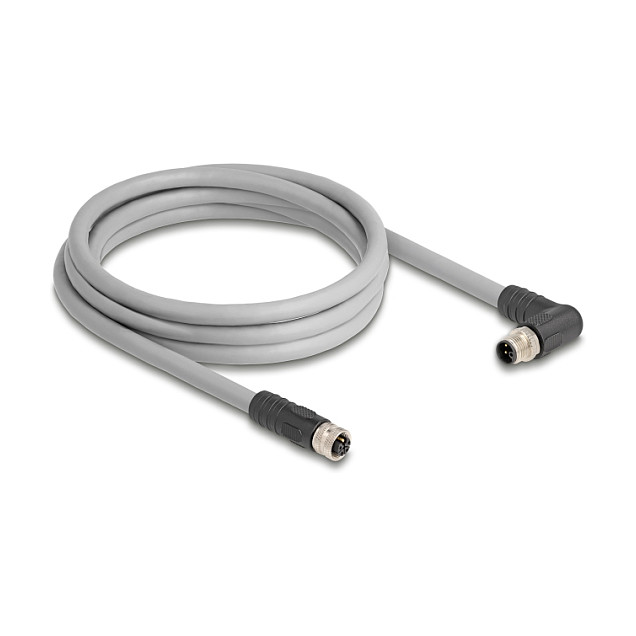 M12 Kabel DELOCK 80552 L-kodirani 5-pinski (muški kutni na ženski ravni, PUR, IP67, 5 m)-0