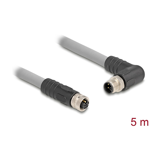 M12 Kabel DELOCK 80552 L-kodirani 5-pinski (muški kutni na ženski ravni, PUR, IP67, 5 m)-1