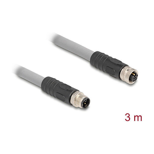 M12 kabel DELOCK 80540 L-kodirani 5-pinski (M/Ž), PUR, 3m, IP67-1