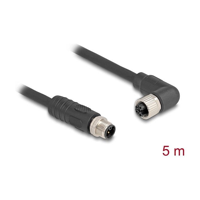 Industrijski kabel DELOCK M12 L-kodirani (4-pinski, muški ravni na ženski kutni, PUR, 5 m)-1