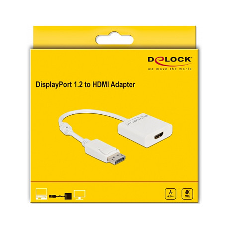 Adapter DELOCK DisplayPort 1.2 na HDMI 4K 60Hz Aktivni (63586), bijeli-1