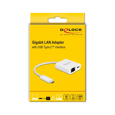 USB-C na LAN adapter DELOCK 65402 (Gigabit 1000 Mbps, Power Delivery) bijeli-1