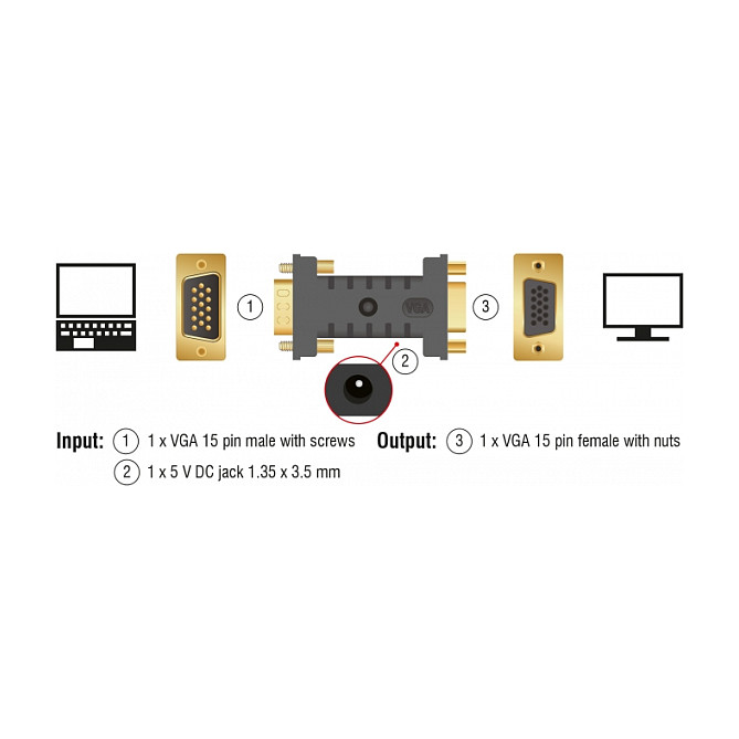 Adapter DELOCK VGA EDID Emulator 63326 (VGA M > VGA Ž, 1920x1200)-1