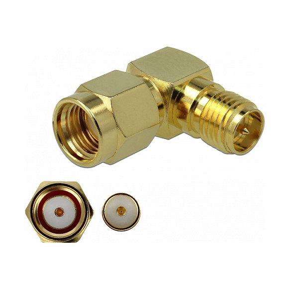 Adapter DELOCK RP-SMA muški na RP-SMA ženski 90° (3 GHz, 50 Ohm)