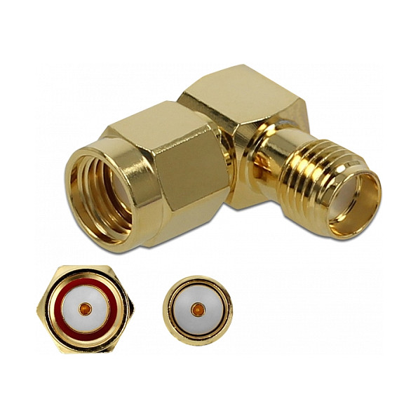 Adapter DELOCK RP-SMA muški na SMA ženski 90° (10 GHz, 50 Ohm, pozlaćeni)-0