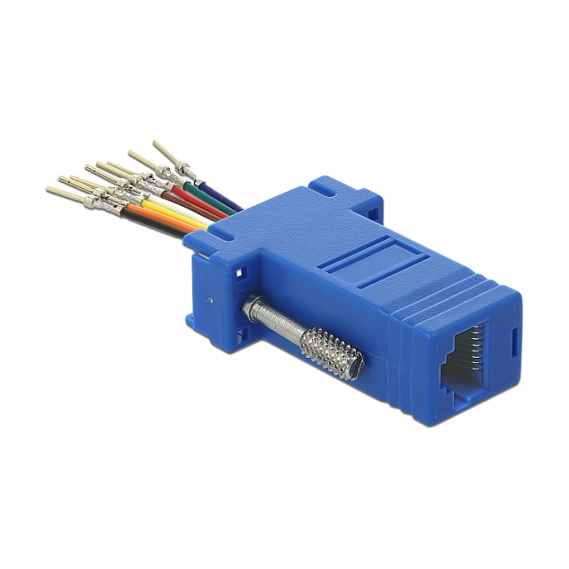 Adapter DELOCK D-Sub 9 Pin muški na RJ45 ženski montažni set plavi (66167)-1