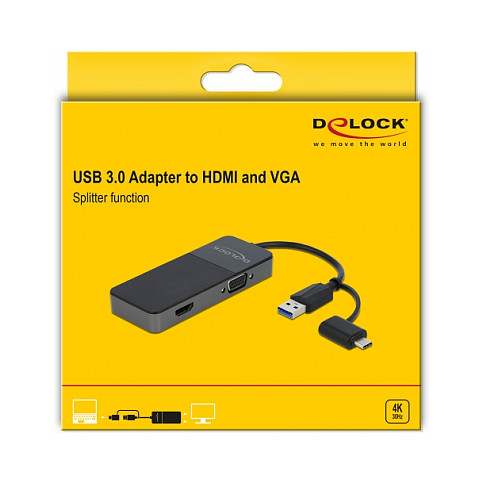 Adapter DELOCK USB 3.2 Gen 1 na 4K HDMI + VGA (Splitter funkcija, 3840x2160@30Hz)-2
