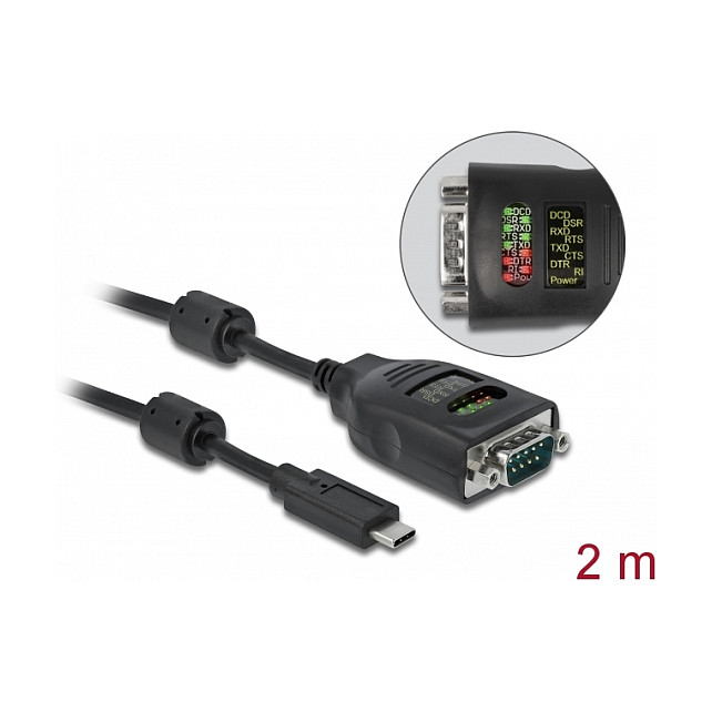 Adapter DELOCK USB-C na Serijski DB9 RS-232 (9 LED, FTDI, 1.8m)-1