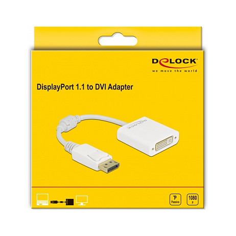 Adapter DELOCK DisplayPort 1.1 (M) na DVI (Ž) pasivni, bijeli (61010)-1