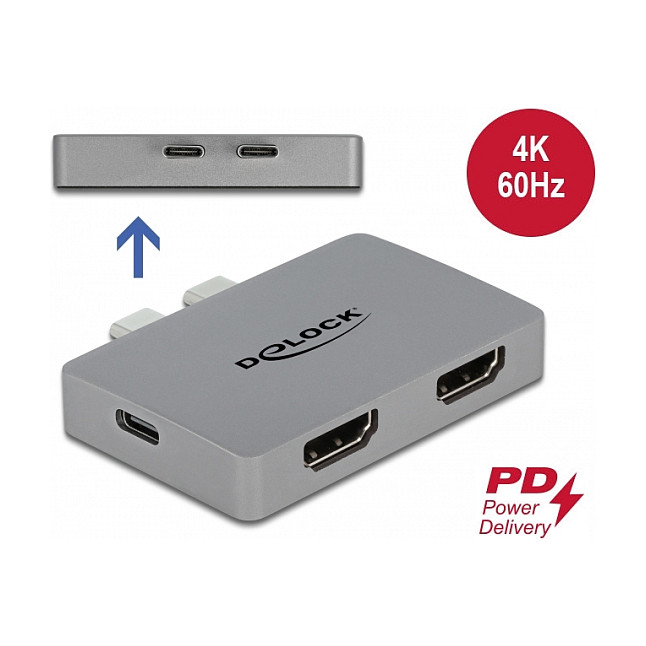 Adapter DELOCK USB-C na 2x HDMI (4K 60 Hz, Power Delivery 100W)-1
