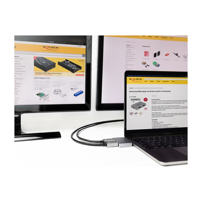 Adapter DELOCK USB-C na 2x HDMI (4K 60 Hz, Power Delivery 100W)-3