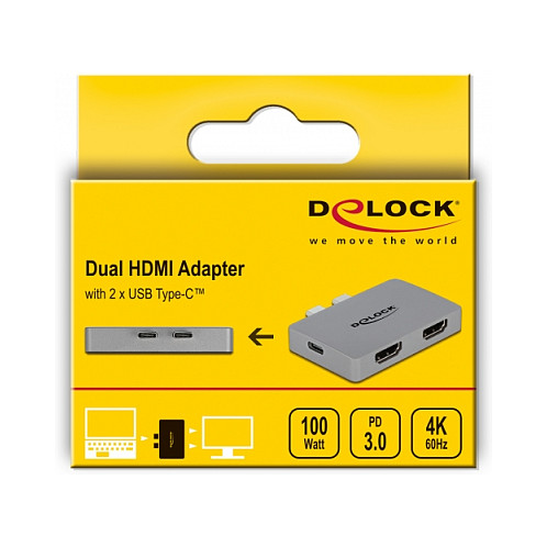 Adapter DELOCK USB-C na 2x HDMI (4K 60 Hz, Power Delivery 100W)-4